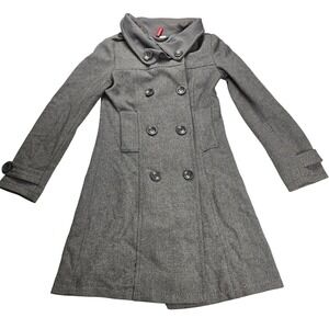 H&M Divided Wool Blend Peacoat Women Size 4Grey Excellent Double Breasted Funnel
